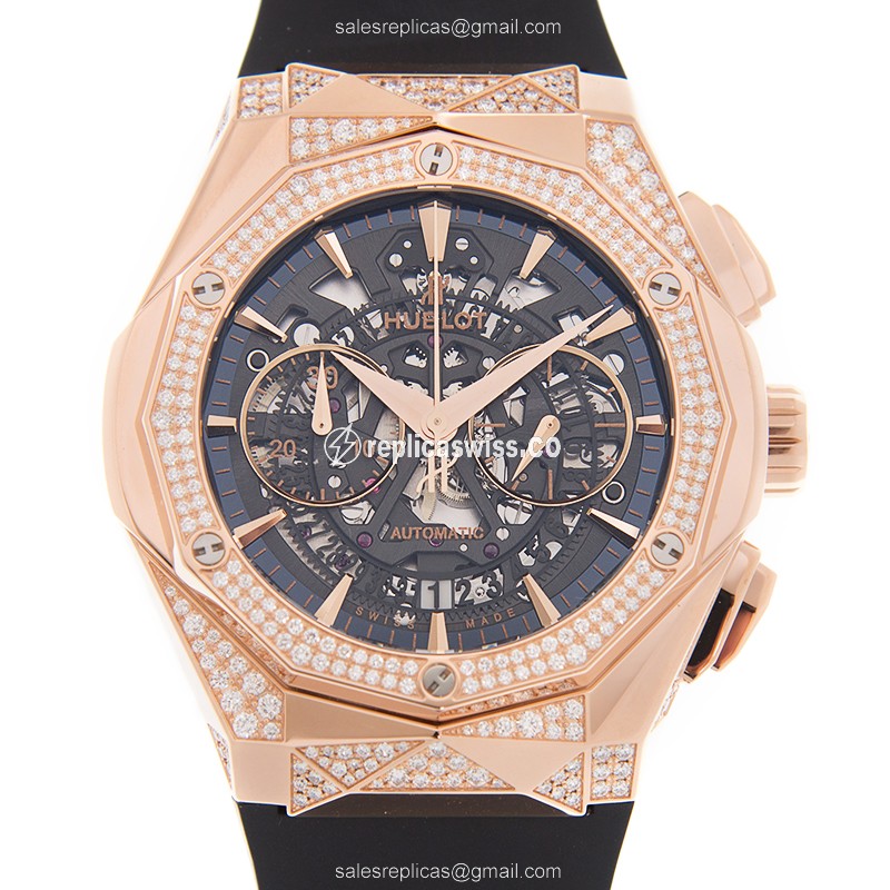 Elegant Hublot Classic Fusion Replica in 18kt Rose Gold with Automatic Movement Polished Black