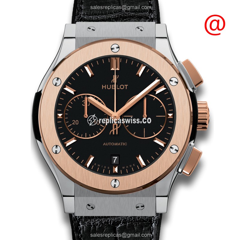 Elegant Hublot Classic Fusion Replica in Black Dial & 18kt Rose Gold Titanium Case, Automatic