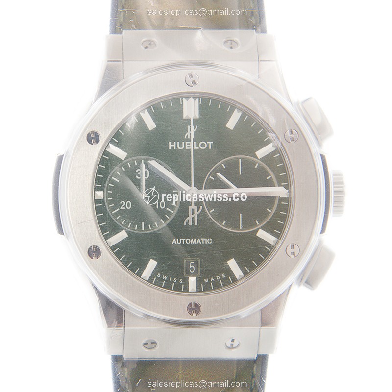 Elegant Hublot Classic Fusion Replica in Green Titanium with Automatic Movement Green Alligator