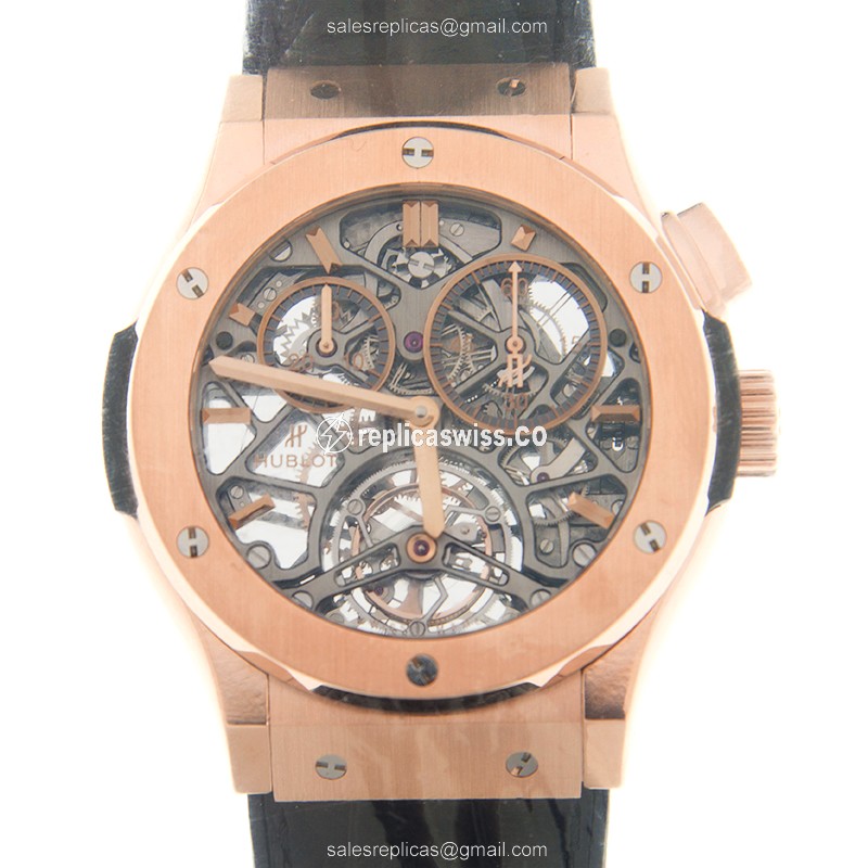 Elegant Hublot Classic Fusion Replica Watch with Gray Dial 18kt Gold Case