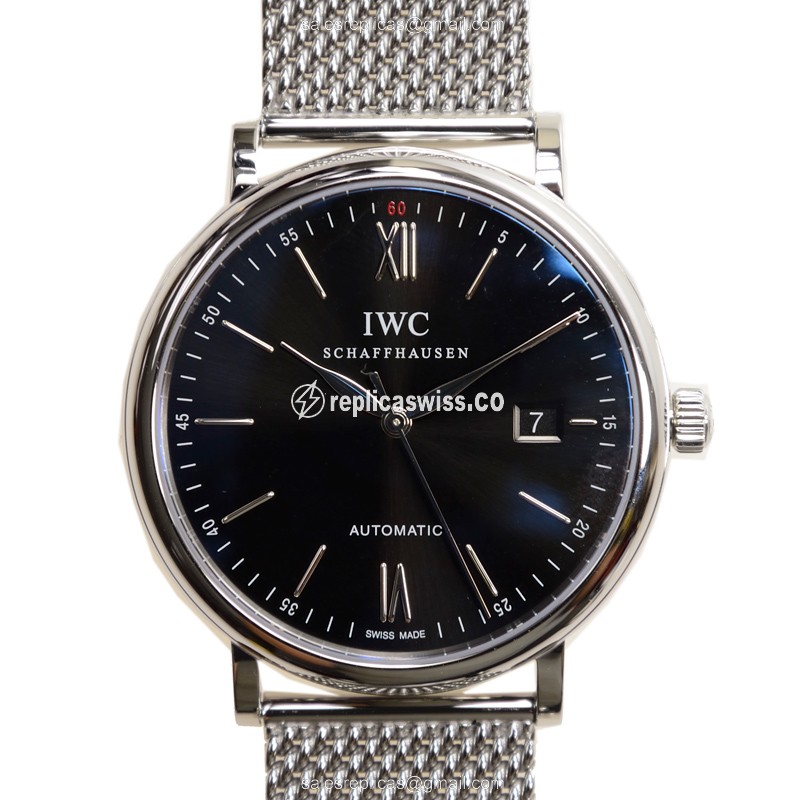Elegant IWC IW356506 PORTOFINO Replica with Automatic Movement Black Dial on Stainless Steel