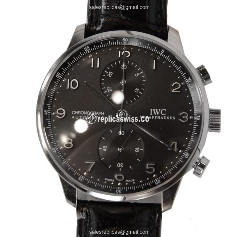 Elegant IWC IW371413 Portuguese Manual Wind Watch in 18kt Gold, Black Dial & Alligator Strap