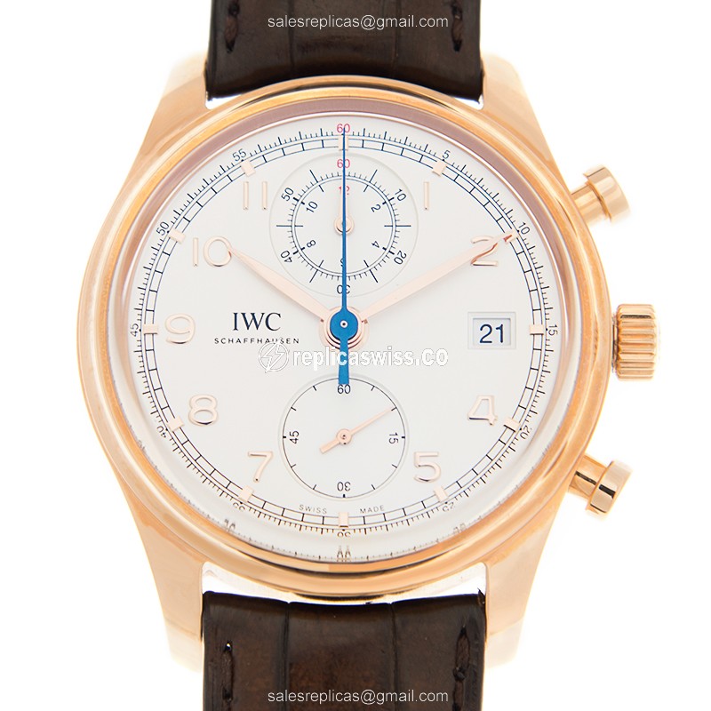 Elegant IWC IW390402 Portuguese Replica in 18kt Gold Case & White Dial Watch