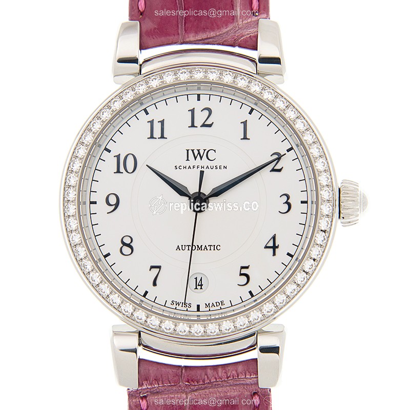 Elegant IWC IW458308 Da Vinci Replica, Automatic Movement, White Dial & Exquisite Diamond Bezel