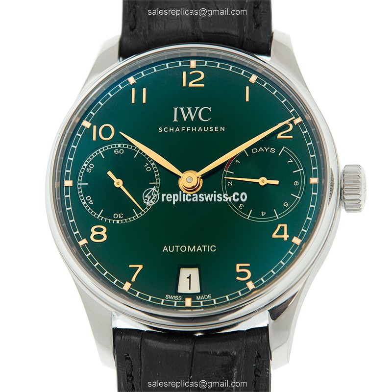 Elegant IWC IW500708 Portuguese Replica Watch in Green Dial, Automatic Movement, Stainless Steel