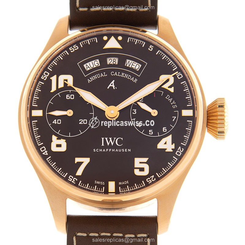 Elegant IWC IW502706 Pilots Replica, Automatic Movement, 18kt Rose Gold Case, Brown Dial & Cowhide