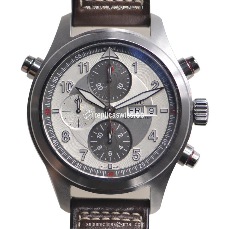 Elegant IWC PILOTS Automatic Replica, Silver Dial, Steel Case, Brown Cowhide Strap Watch