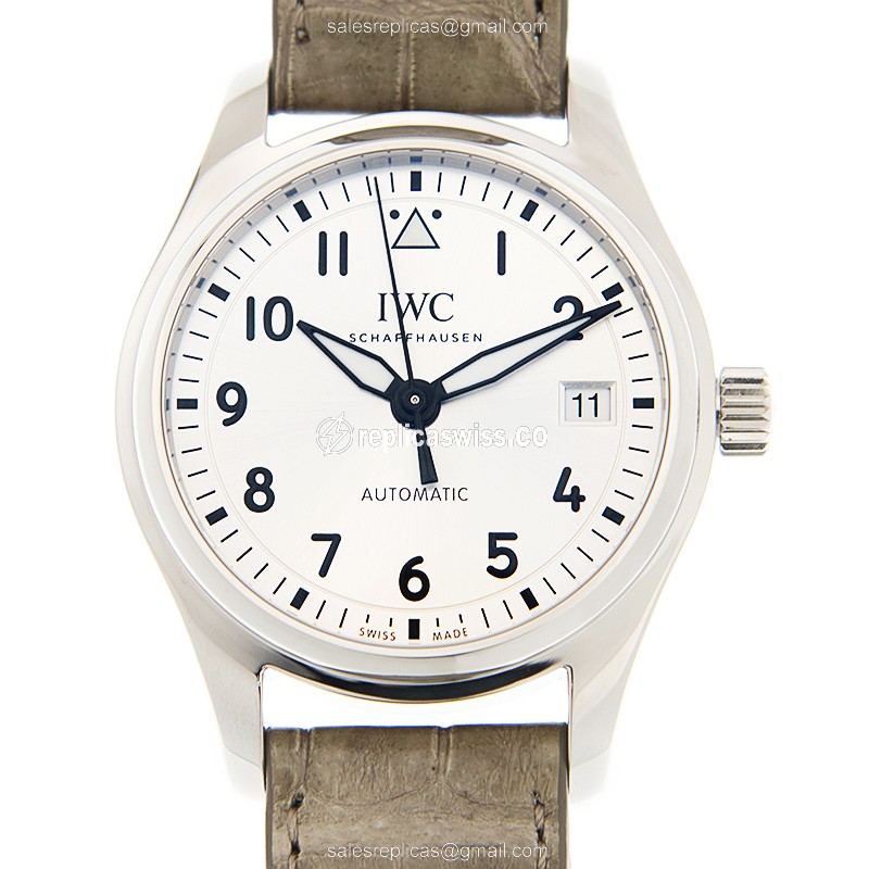 Elegant IWC PILOTS Automatic Steel Replica, Silver Dial & Alligator Strap Watch