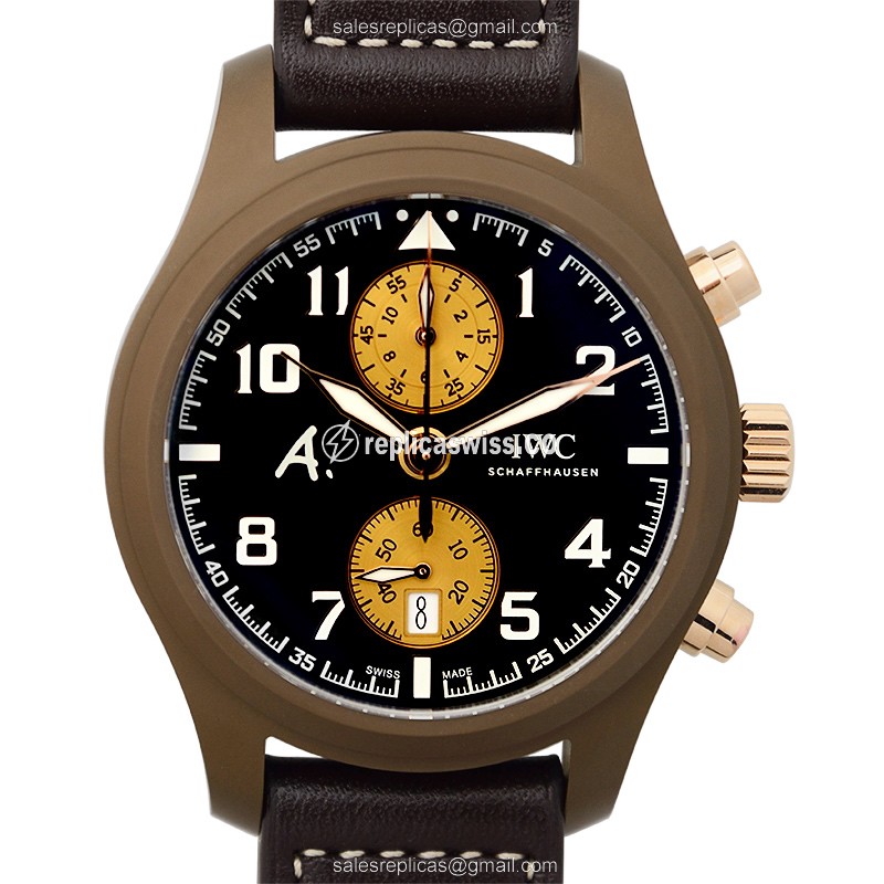 Elegant IWC PILOTS Ceramic Replica with Automatic Movement Brown Dial Watch