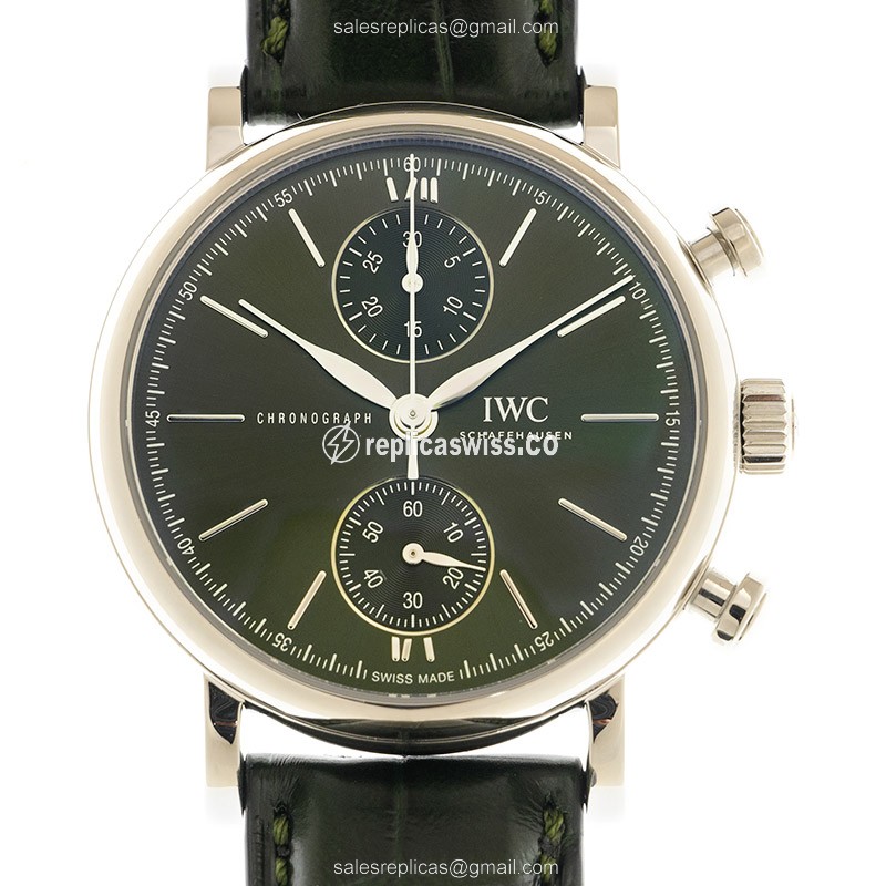 Elegant IWC Portofino Automatic Watch with Green Dial & Leather Strap