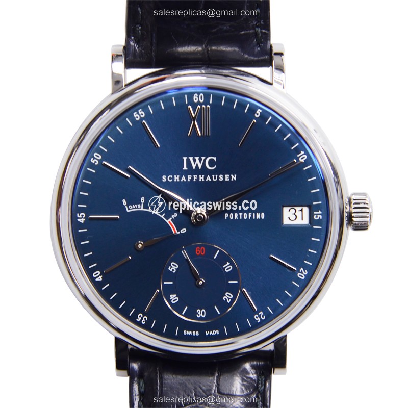 Elegant IWC PORTOFINO Replica in Blue Dial Stainless Steel, Manual Wind Movement Watch