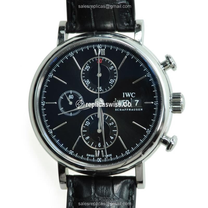 Elegant IWC PORTOFINO Replica in Stainless Steel with Automatic Movement Black Dial Watch