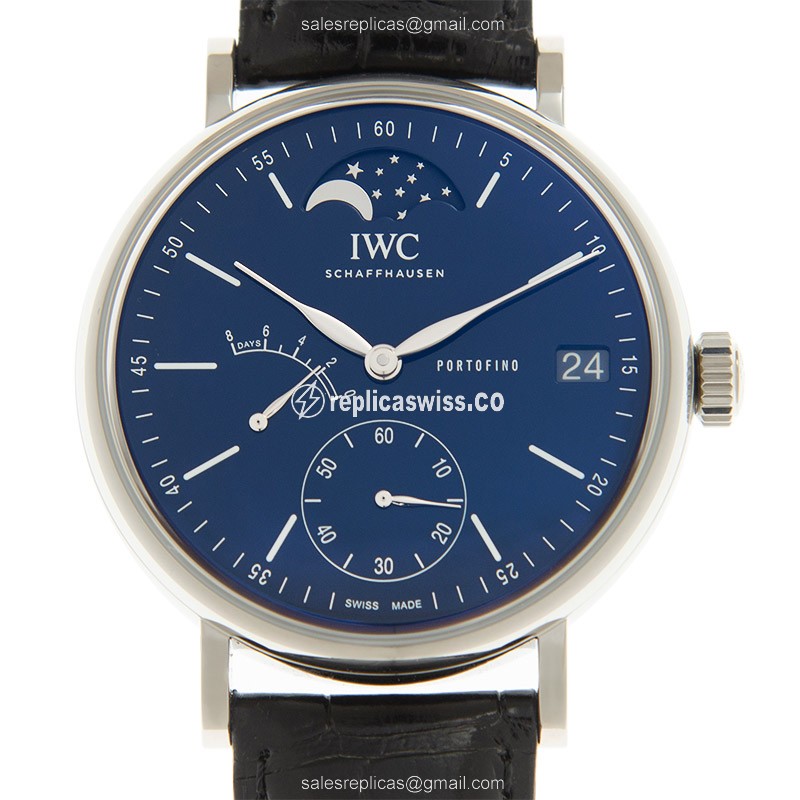 Elegant IWC Portofino Replica with Manual Wind Movement Blue Dial, Crafted in Stainless Steel