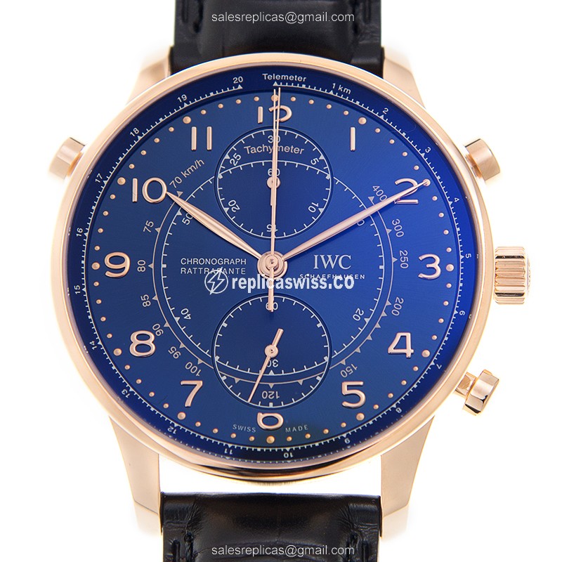 Elegant IWC Portuguese IW371215 Replica Watch with Blue Dial 18kt Gold Case