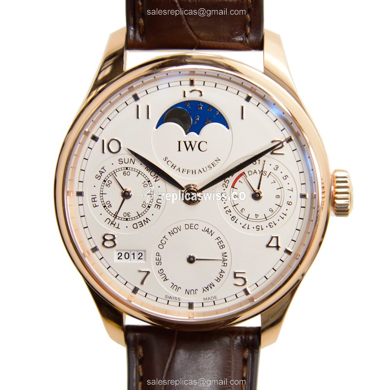 Elegant IWC Portuguese IW502306 Replica, Automatic Movement, 18kt White Gold Dial, Brown Alligator