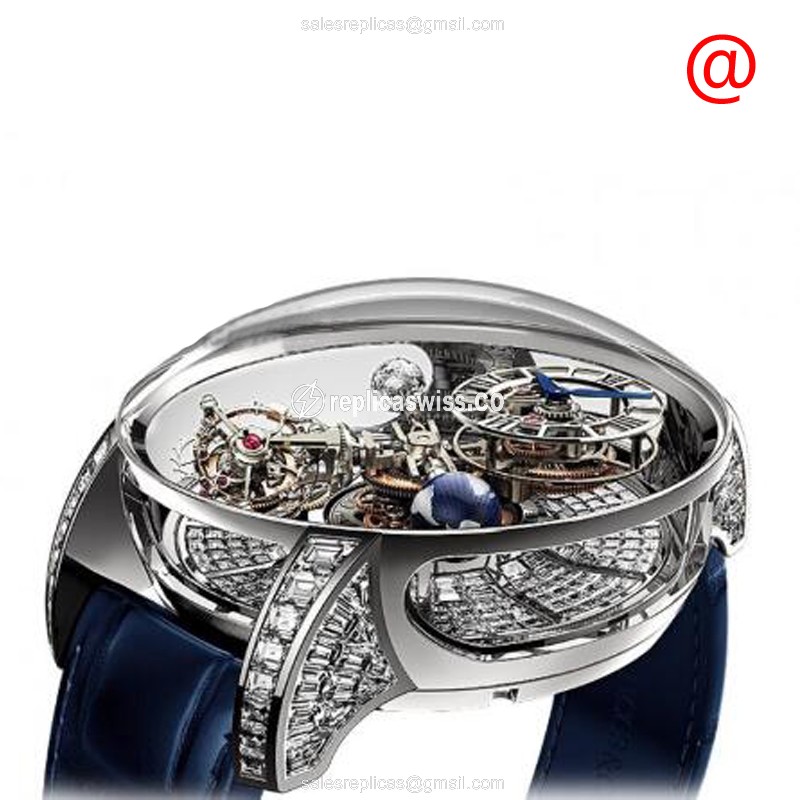 Elegant Jacob & Co. AT800.30 Astronomia Replica, Manual Wind, 18kt Silver Dial, Alligator Blue