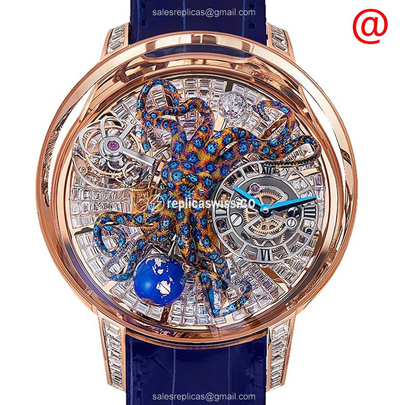 Elegant Jacob & Co. AT802.40.BD.UA.AFL4D Astronomia Replica in 18kt Gold with Skull Dial and