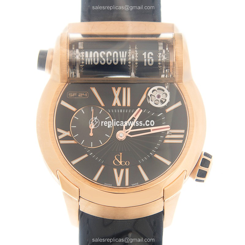 Elegant Jacob & Co. ES100.40.NS.LR.A Replica with Black Dial & 18kt Rose Gold Case Watch
