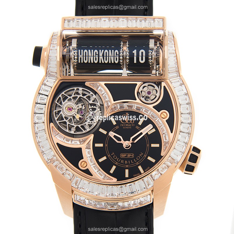 Elegant Jacob & Co. ES802.40.BD.BD.A Replica Watch: Automatic Movement, 18kt Rose Gold Case, Black