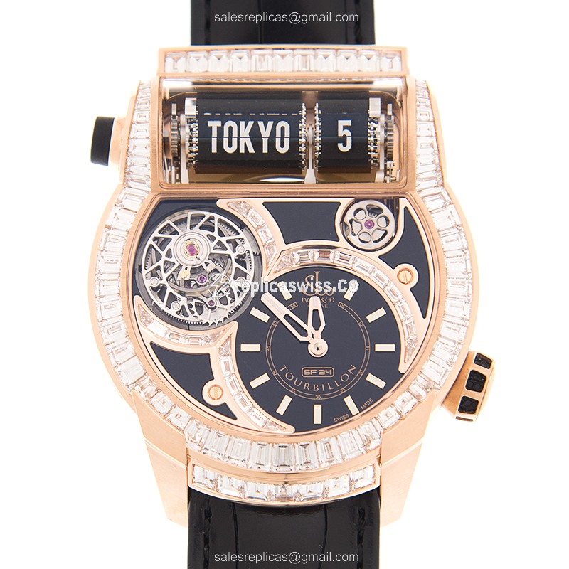 Elegant Jacob & Co. ES802.40.BD.UA.A Replica in 18kt Rose Gold with Black Dial & Automatic Movement