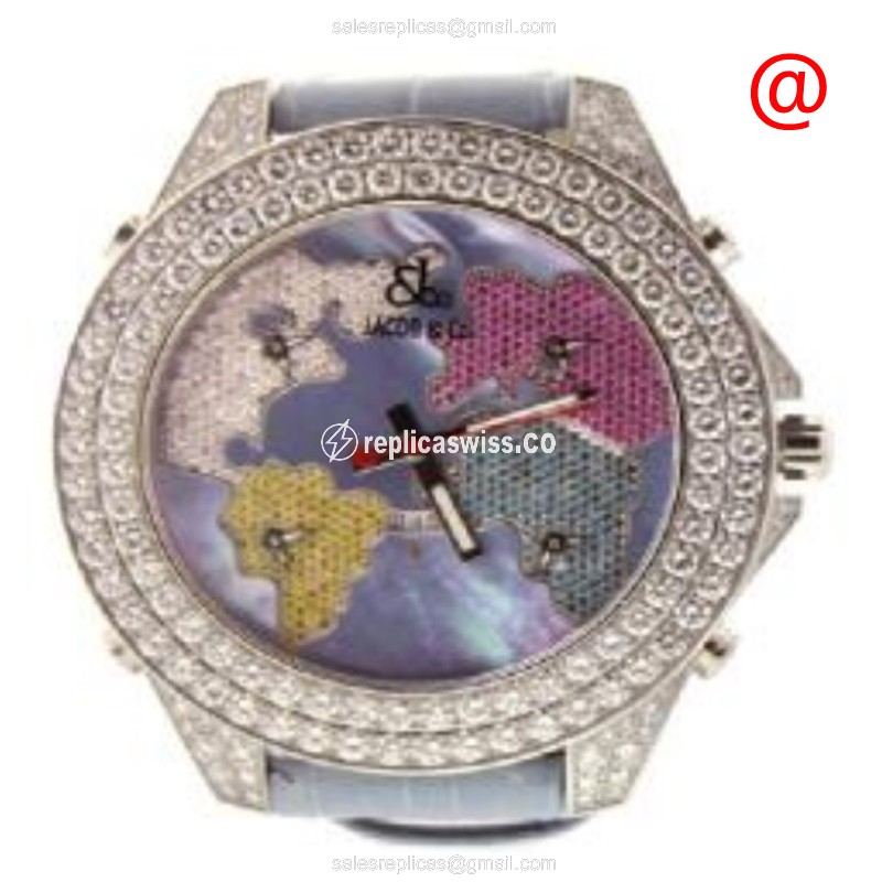 Elegant Jacob & Co JC47JDC Quartz Replica, Blue Dial & Diamond Case, Alligator Blue Strap Watch