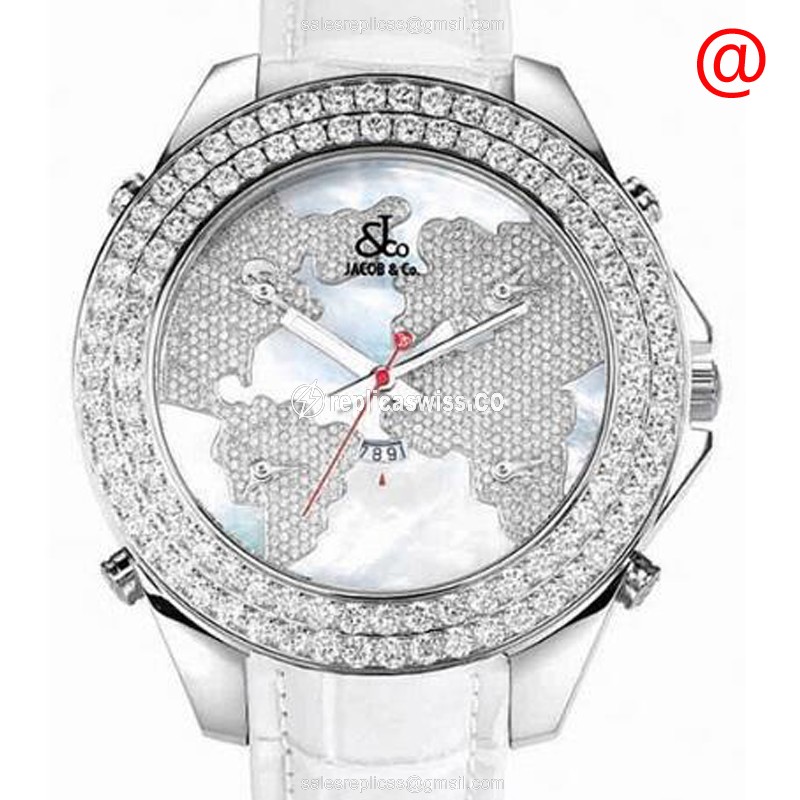 Elegant Jacob & Co. JC47JDCM Replica with Silver Dial Genuine Leather Strap Watch