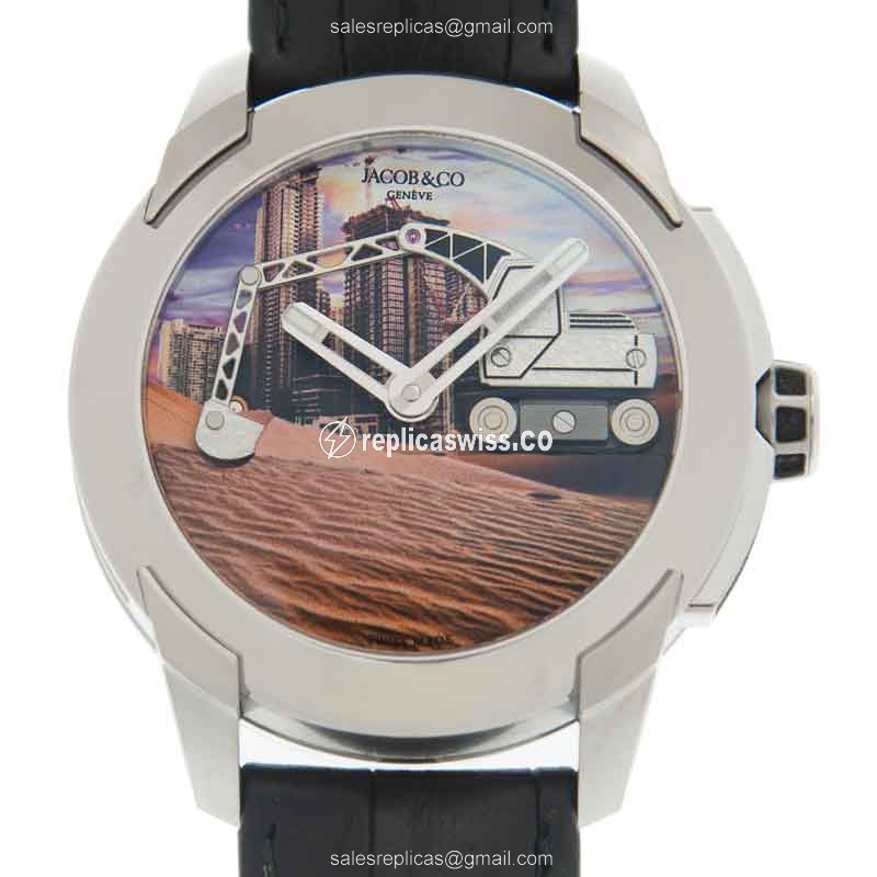 Elegant Jacob & Co. PIONEER Automatic Titanium Replica Watch with Brown Dial Alligator Strap