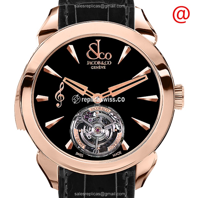 Elegant Jacob & Co. PT500.40.NS.MK.ACA4A Palatial Manual Wind Watch, 18kt Rose Gold Case & Black
