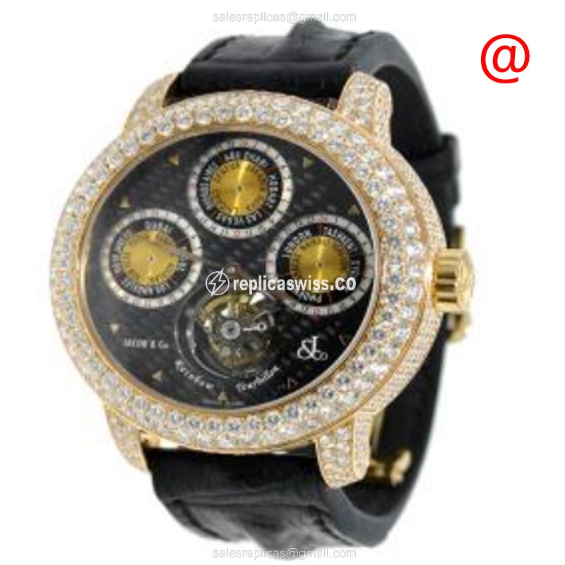 Elegant Jacob & Co R15RGDC Manual Wind Watch in 18kt Rose Gold & Yellow Dial | Leather Strap