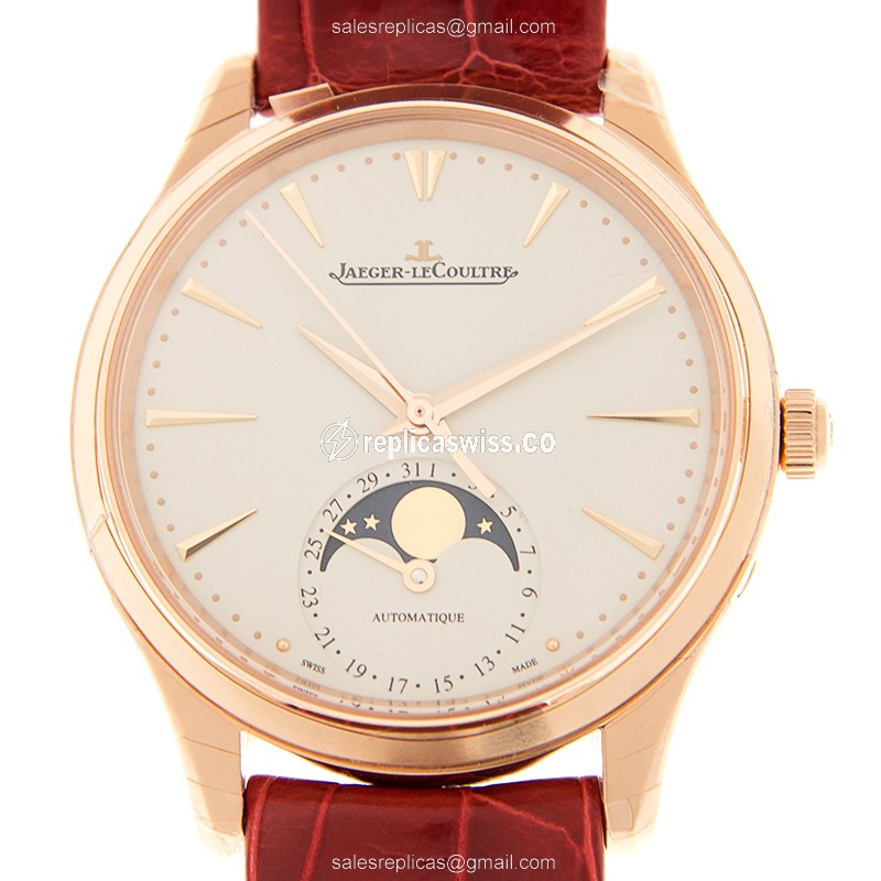 Elegant Jaeger-Lecoultre Master Q1252520 Replica in White Dial & 18kt Gold Case Watch