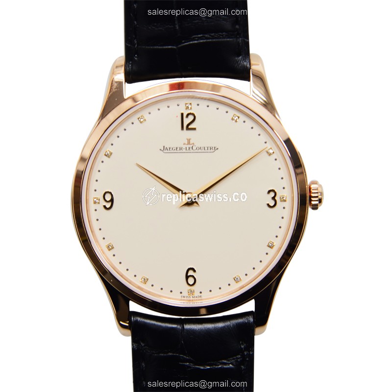 Elegant Jaeger-Lecoultre Master Q1352522 Replica in 18kt Gold with Beige Dial & Alligator Strap