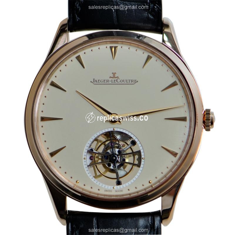 Elegant Jaeger-Lecoultre Master Ultra Thin Replica, Automatic Movement, 18kt Rose Gold Case, Beige