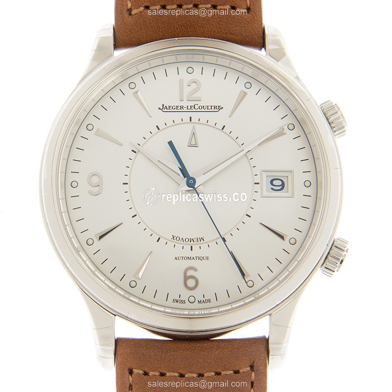 Elegant Jaeger-Lecoultre Master Ultra Thin Replica, Automatic Movement, Silver Dial, Brown Leather