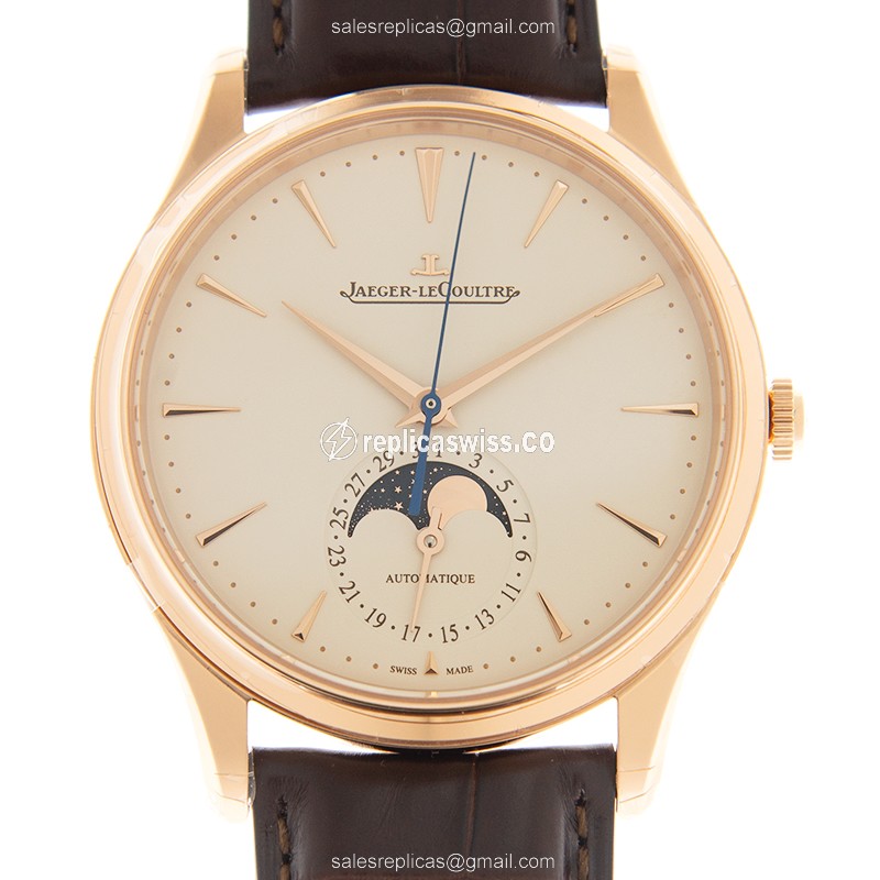 Elegant Jaeger-Lecoultre Master Ultra Thin Replica in 18kt Gold, Automatic Movement & Beige Dial