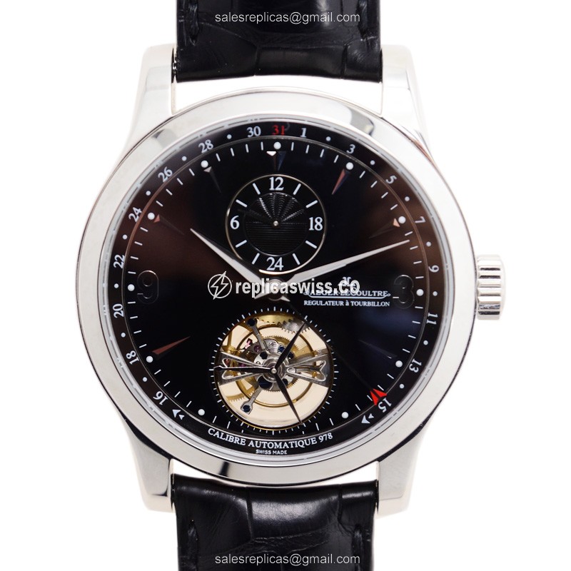 Elegant Jaeger-Lecoultre Master Ultra Thin Replica in Black Dial & Platinum Case, Automatic