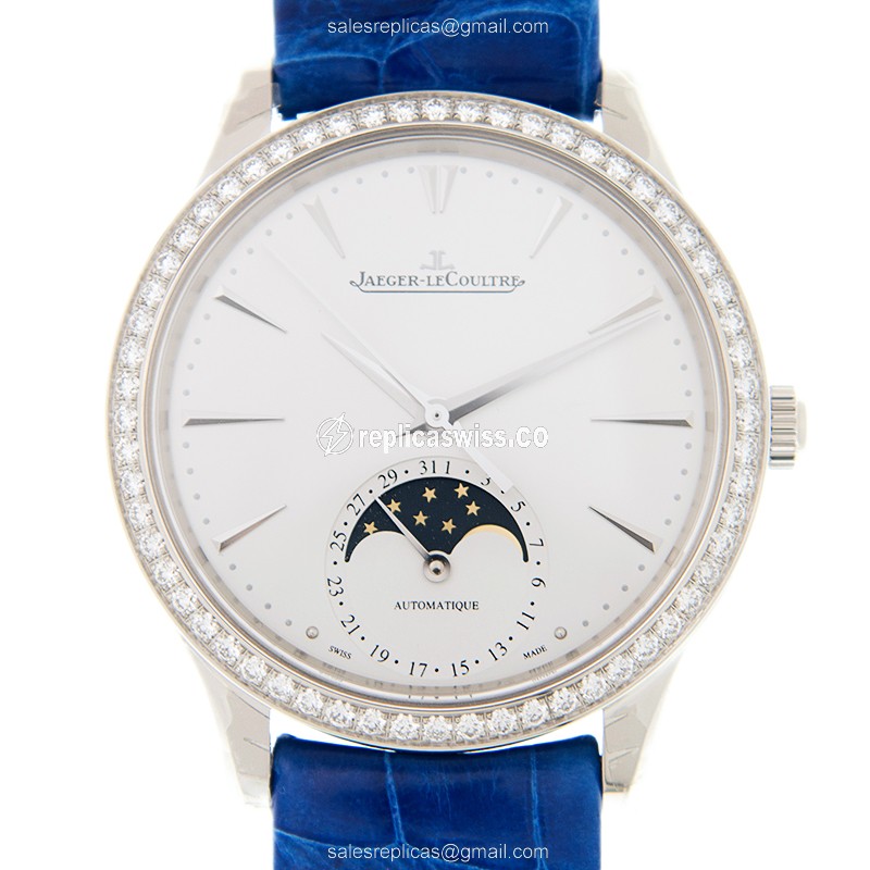 Elegant Jaeger-Lecoultre Master Ultra Thin Replica in Silver Dial Leather Strap Watch