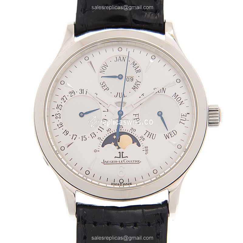 Elegant Jaeger-Lecoultre Master Ultra Thin Replica, White Dial, Automatic Movement & Alligator