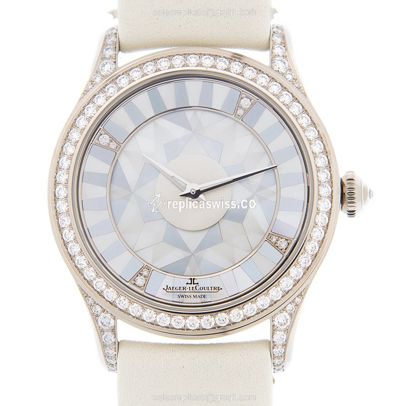Elegant Jaeger-Lecoultre Q12034S8 Replica with Automatic Movement, White Gold Case & White Leather