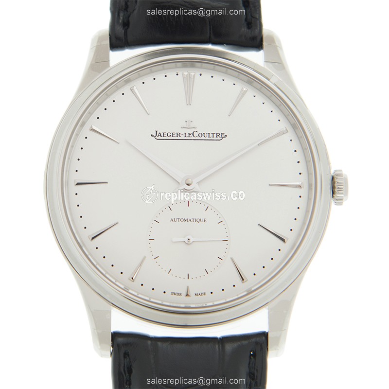 Elegant Jaeger-Lecoultre Q1218420 Master Ultra Thin Automatic Watch in Silver Dial Leather Strap