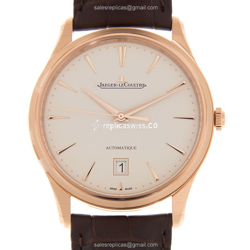 Elegant Jaeger-Lecoultre Q1232510 Master Ultra Thin Automatic Gold, Brown Leather Strap Watch