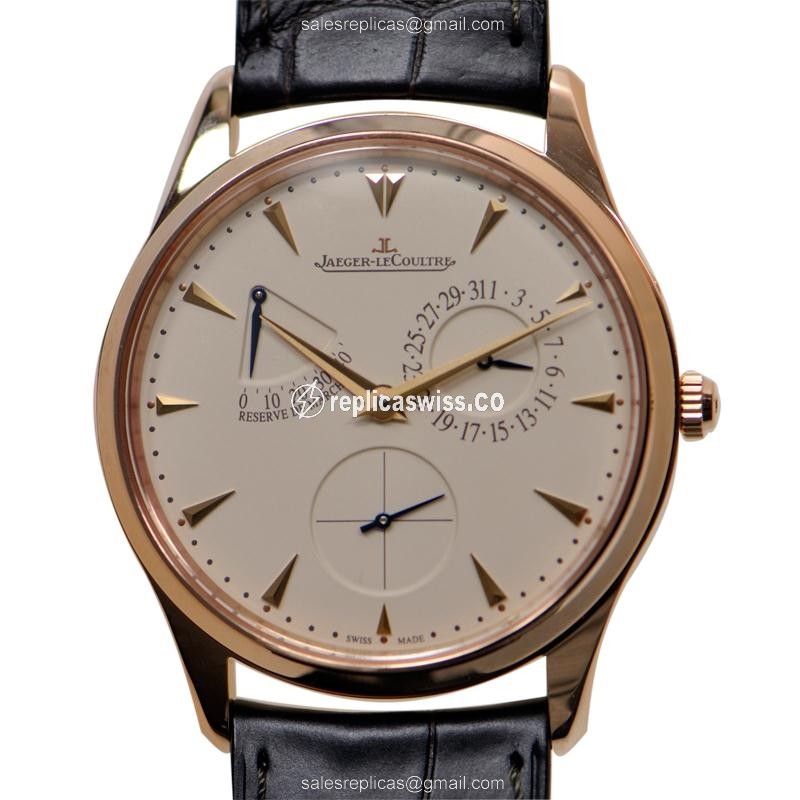 Elegant Jaeger-Lecoultre Q1372520 Master Ultra Thin Replica in 18kt Rose Gold with Beige Dial and