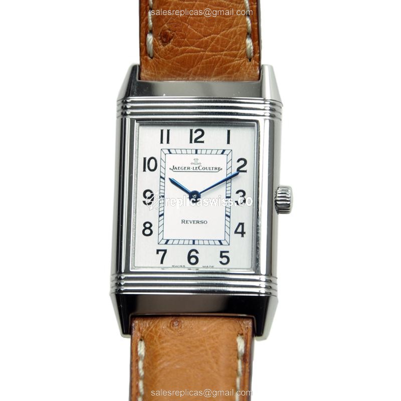 Elegant Jaeger-Lecoultre Q2508411 REVERSO Manual Wind Steel Watch with Silver Dial & Leather Orange