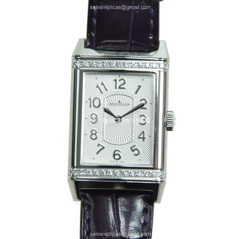 Elegant Jaeger-Lecoultre Q3208421 Reverso Replica with Silver Dial Alligator Strap Watch
