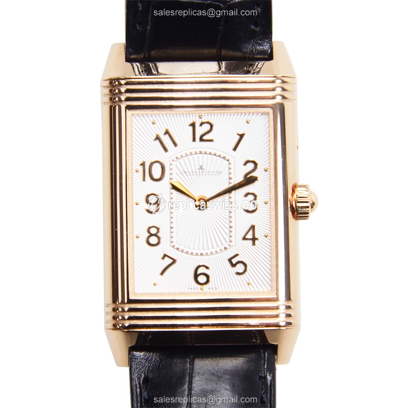 Elegant Jaeger-Lecoultre Q3302421 Reverso Replica in 18kt Gold with Silver Dial & Alligator Strap