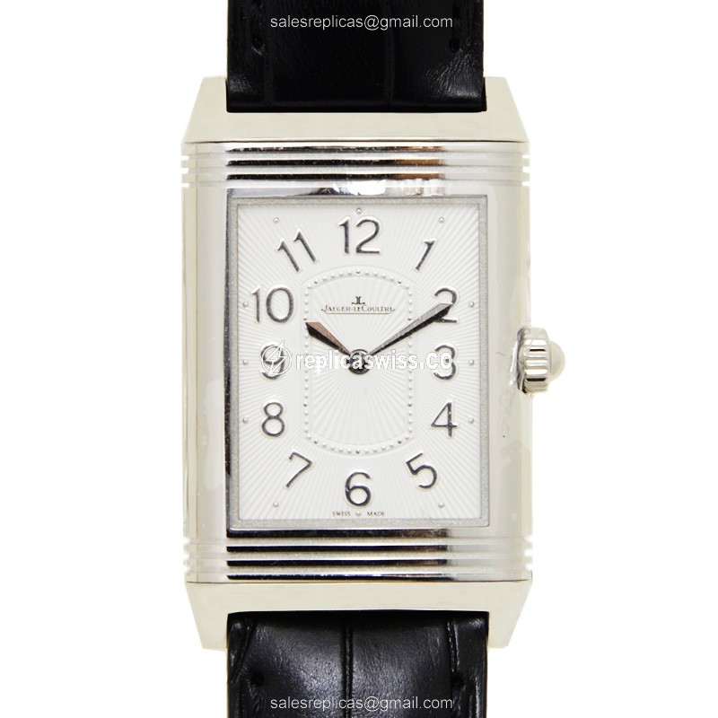 Elegant Jaeger-Lecoultre Q3308421 Reverso Manual Wind Replica with Silver Dial Alligator Strap