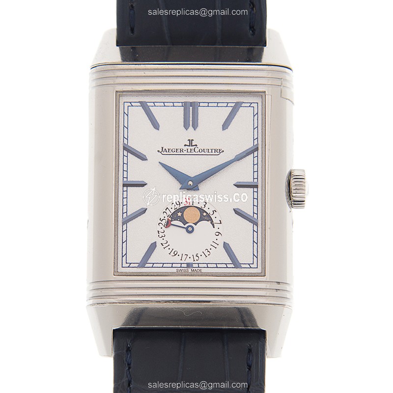 Elegant Jaeger-Lecoultre Q3958420 Reverso Replica with Silver Dial & Alligator Blue Strap Watch