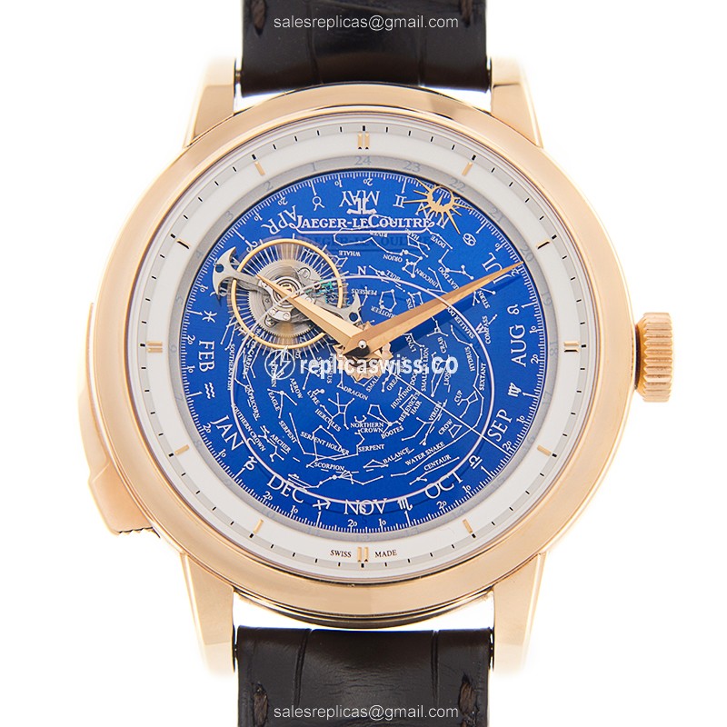 Elegant Jaeger-Lecoultre Q5022580 Replica in 18kt Rose Gold, Manual Wind with Blue Dial Brown