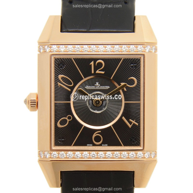 Elegant Jaeger-Lecoultre Q7052421 Reverso Replica, Automatic Cal.968J, 18kt Rose Gold & Black