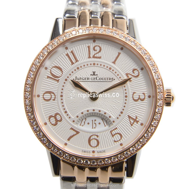 Elegant Jaeger-Lecoultre RENDEZ VOUS Quartz Replica, 18kt Rose Gold Case & White Dial, Diamond