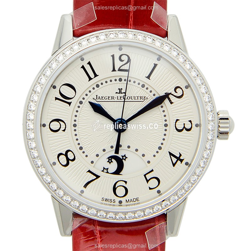 Elegant Jaeger-Lecoultre RENDEZ VOUS Replica, Automatic Movement, White Dial, Red Alligator Strap